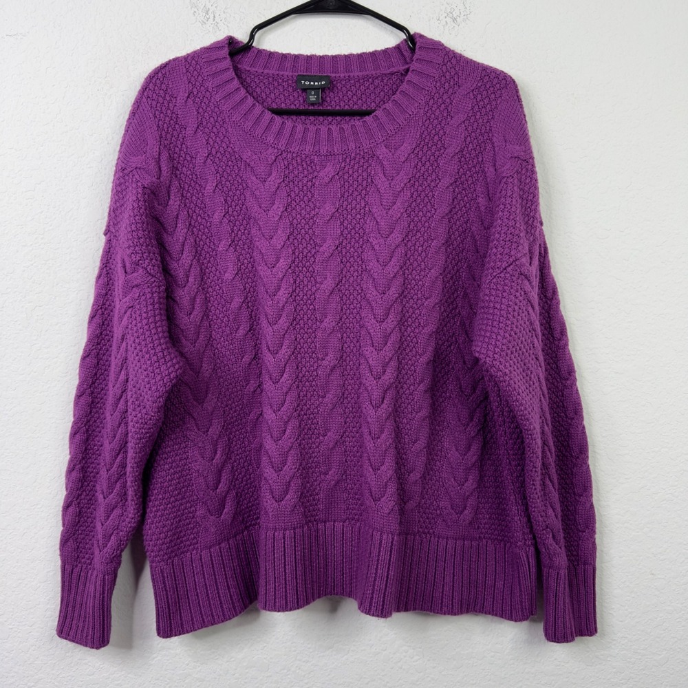 Torrid Sweater Womens 0/XL Purple Cable Knit Fisherman Minimalist Neutral Preppy